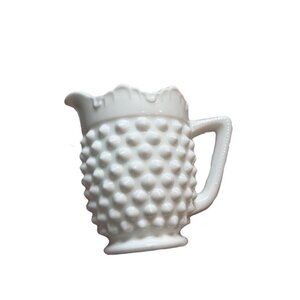 Fenton Vintage White Hobnail Milk Glass Creamer with Scalloped Edge